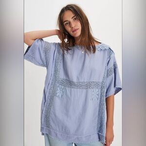 We The Free Soft Blue Lace Top